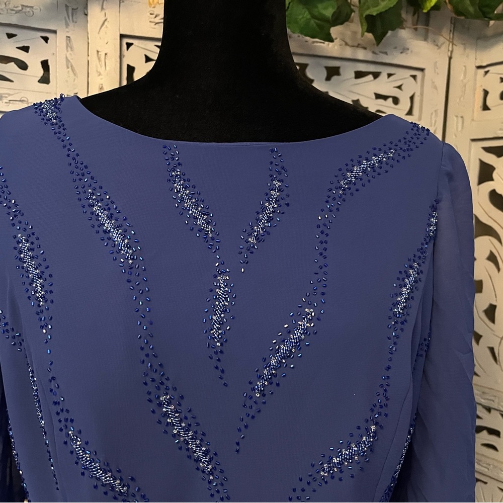 JADE BY JASMINE PRETTY PERIWINKLE BLUE WITH BEADING SHORT SLEEVE FORMAL DRESS - Picture 5 of 13